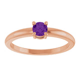 14K Gold Round Natural Amethyst Solitaire Ring - Rose Gold - view 8