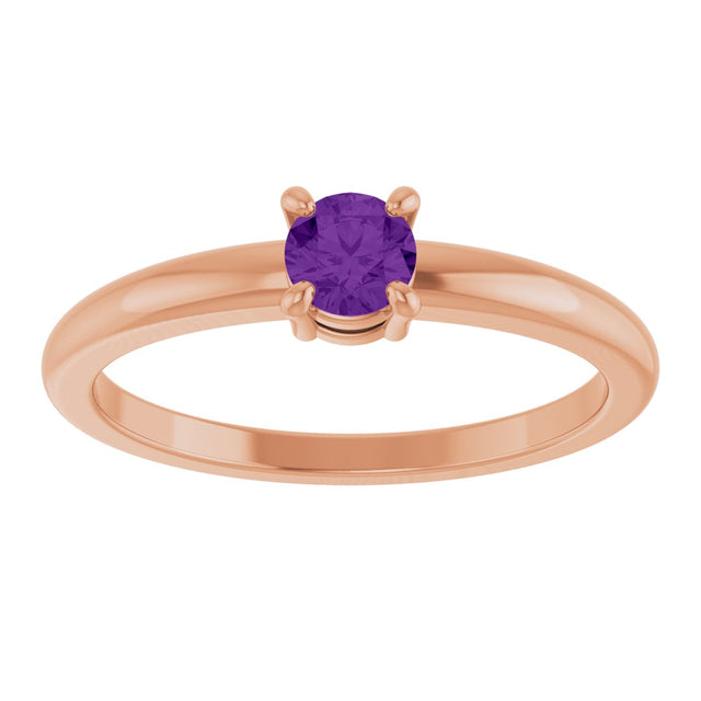 14K Gold Round Natural Amethyst Solitaire Ring - Rose Gold - view 8