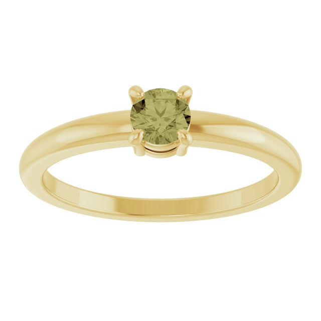 14K Gold Round Natural Green Sapphire Solitaire Ring - Yellow Gold - view 8