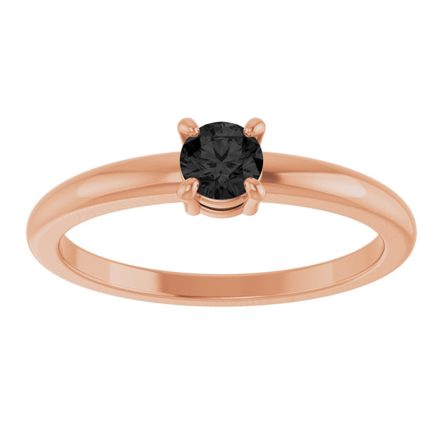 14K Gold Round Natural Black Onyx Solitaire Ring - Rose Gold - view 8