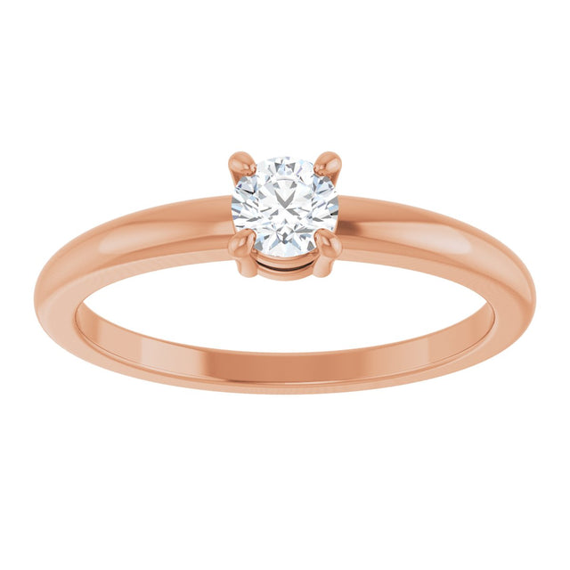14K Gold Round Natural White Sapphire Solitaire Ring - Rose Gold - view 8