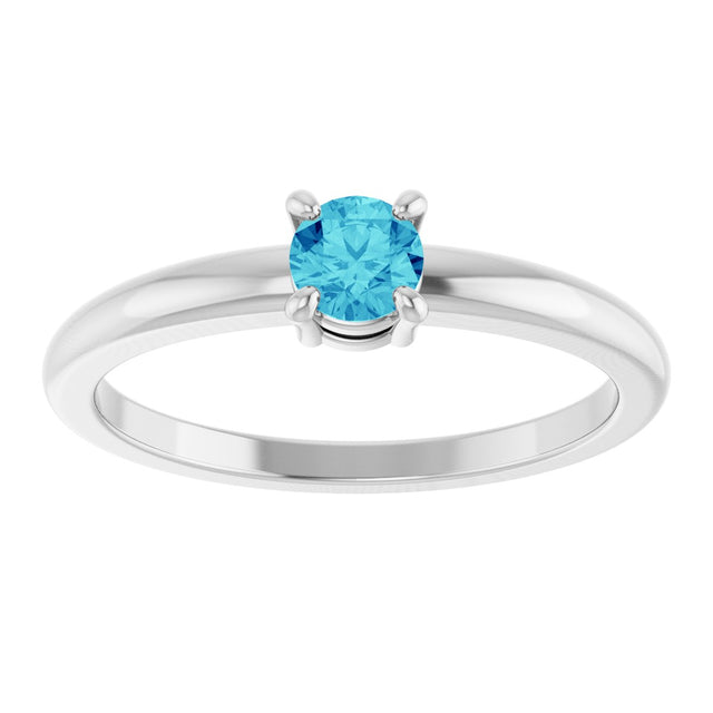 Platinum Round Natural Blue Zircon Solitaire Ring - view 8