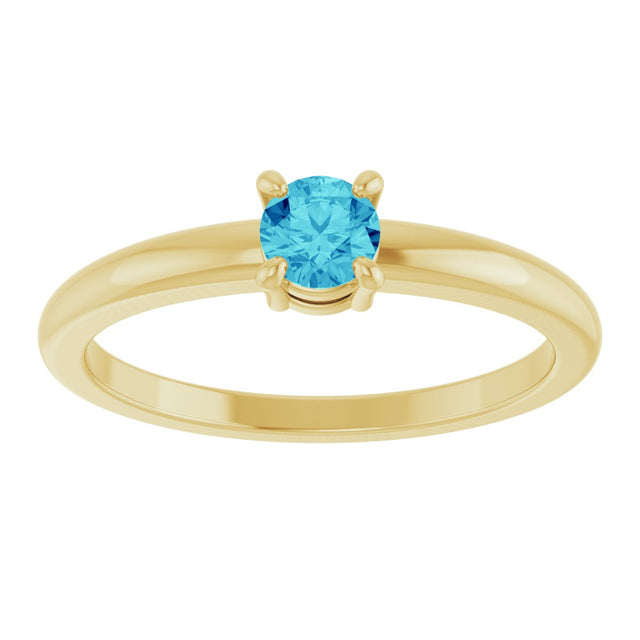 14K Gold Round Natural Blue Zircon Solitaire Ring - Yellow Gold - view 8