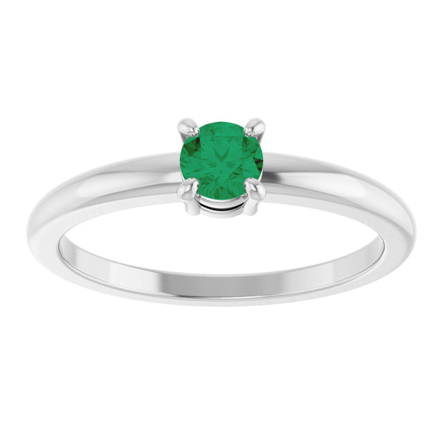 Platinum Round Natural Emerald Solitaire Ring - view 8
