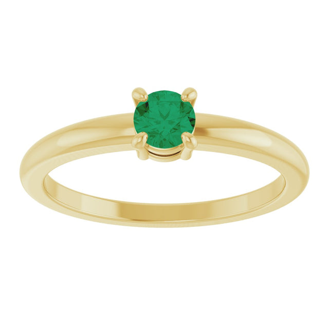 14K Gold Round Natural Emerald Solitaire Ring - Yellow Gold - view 8