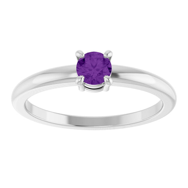 14K Gold Round Natural Amethyst Solitaire Ring - White Gold - view 8