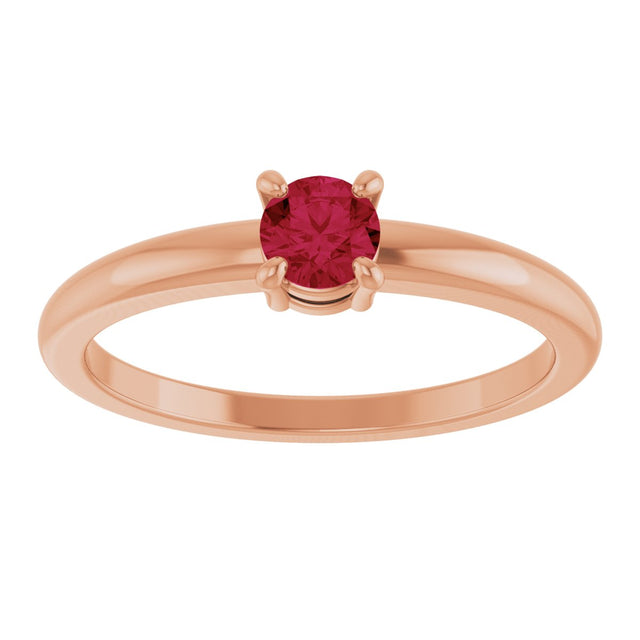 14K Gold Round Natural Ruby Solitaire Ring - Rose Gold - view 8
