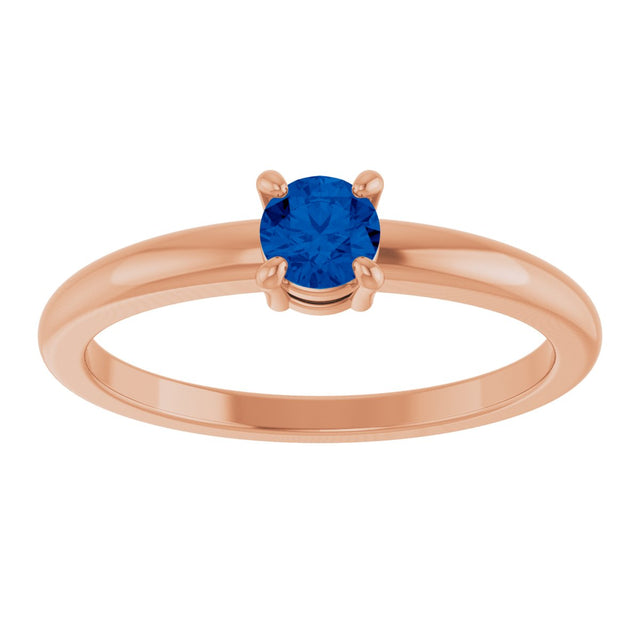 14K Gold Round Natural Blue Sapphire Solitaire Ring - Rose Gold - view 8