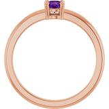 14K Gold Round Natural Amethyst Solitaire Ring - Rose Gold - view 7