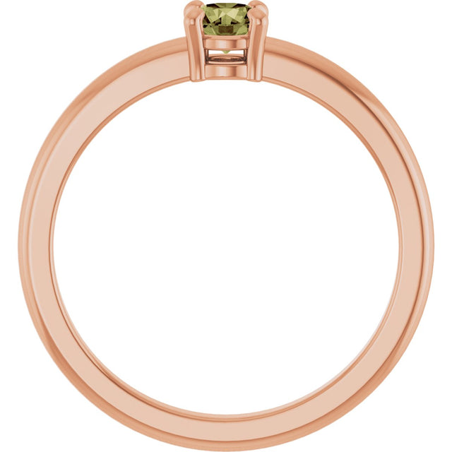 14K Gold Round Natural Green Sapphire Solitaire Ring - Rose Gold - view 7