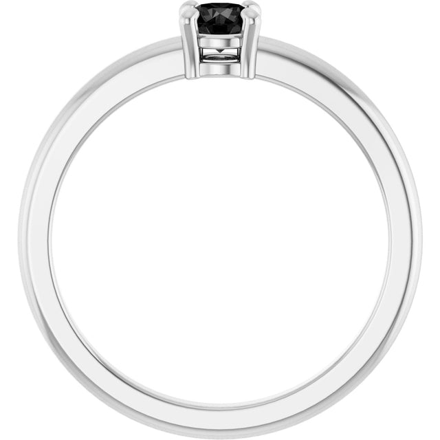 Platinum Round Natural Black Onyx Solitaire Ring - view 7