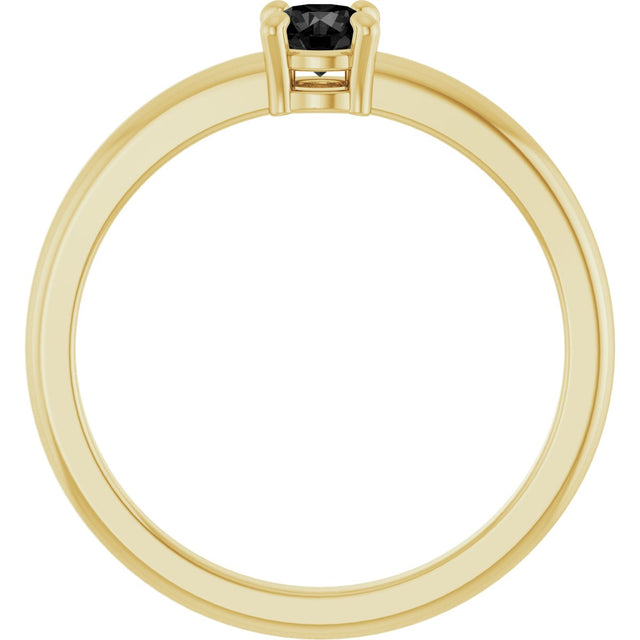 14K Gold Round Natural Black Onyx Solitaire Ring - Yellow Gold - view 7