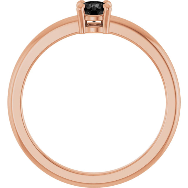 14K Gold Round Natural Black Onyx Solitaire Ring - Rose Gold - view 7