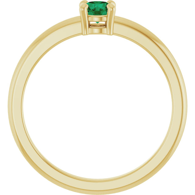 14K Gold Round Natural Emerald Solitaire Ring - Yellow Gold - view 7