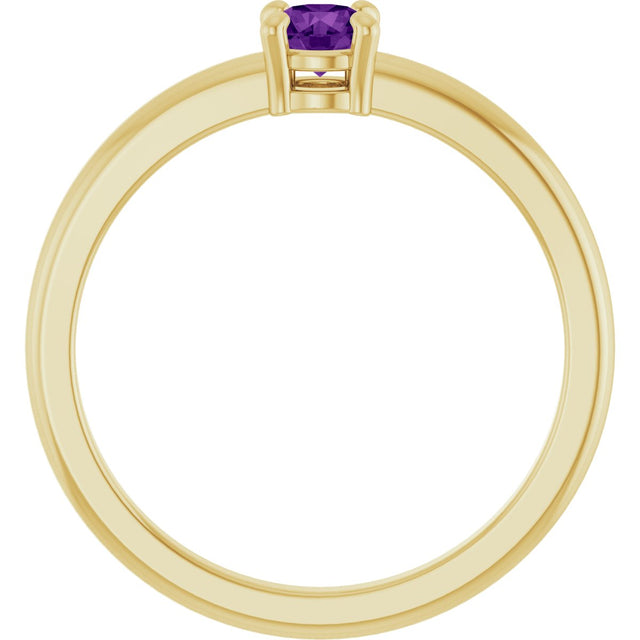 14K Gold Round Natural Amethyst Solitaire Ring - Yellow Gold - view 7