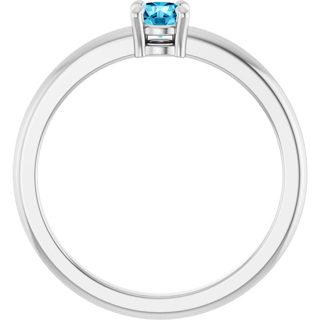 14K Gold Round Natural Aquamarine Solitaire Ring - White Gold - view 7