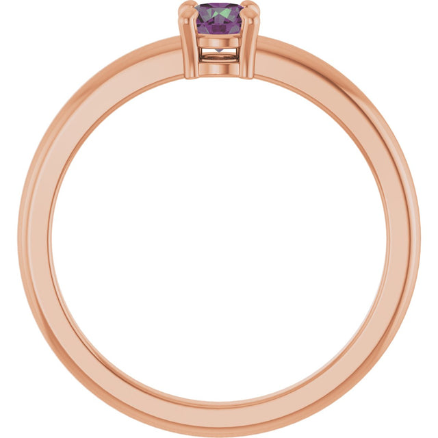 14K Gold Round Lab-Grown Alexandrite Solitaire Ring - Rose Gold - view 7