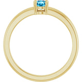 14K Gold Round Natural Aquamarine Solitaire Ring - Yellow Gold - view 7