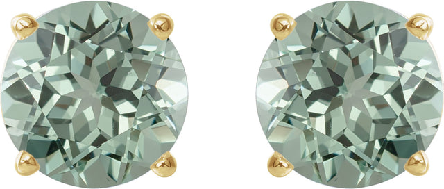 14K Gold Lab-Grown Green Sapphire Round 4-Prong Lightweight Stud Earrings – 8mm Stones - Yellow Gold - view 8