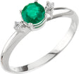 14K Gold Round Natural Emerald & Natural Diamond Accented Ring – 5mm Stones