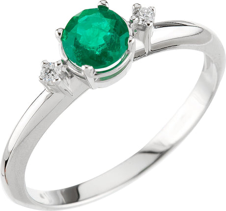 14K Gold Round Natural Emerald & Natural Diamond Accented Ring – 5mm Stones