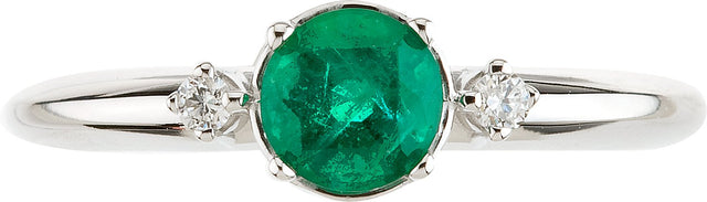 14K Gold Round Natural Emerald & Natural Diamond Accented Ring – 5mm Stones - view 3