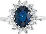 14K Gold Oval Natural Blue Sapphire & Natural Diamond Halo-Style Ring - view 3