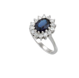 14K Gold Oval Natural Blue Sapphire & Natural Diamond Halo-Style Ring - view 5