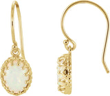 14K Gold Oval Natural White Opal Cabochon Crown Earrings - Yellow Gold