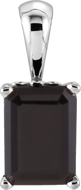 14K Gold Natural Black Onyx Emerald Scroll Setting Pendant - White Gold