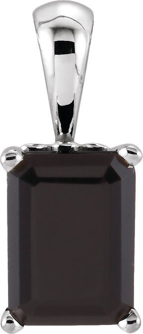 14K Gold Natural Black Onyx Emerald Scroll Setting Pendant - White Gold