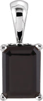 14K Gold Natural Black Onyx Emerald Scroll Setting Pendant - White Gold