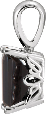 14K Gold Natural Black Onyx Emerald Scroll Setting Pendant - White Gold - view 2