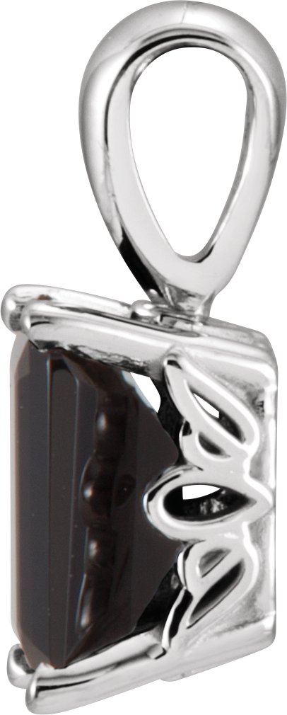 14K Gold Natural Black Onyx Emerald Scroll Setting Pendant - White Gold - view 2