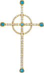 14K Gold Round Natural Swiss Blue Topaz & Natural Diamond Cross Pendant - Yellow Gold