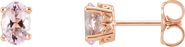 14K Gold Natural Pink Morganite Oval 4-Prong Scroll Setting Stud Earrings - Rose Gold