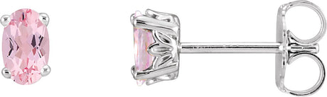 14K Gold Natural Pink Morganite Oval 4-Prong Scroll Setting Stud Earrings - White Gold