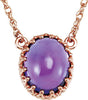 14K Gold Oval Natural Amethyst Cabochon Crown Necklace