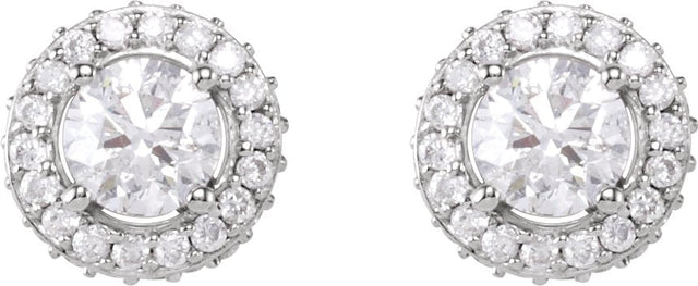 14K Gold Natural Diamond Round 4-Prong Halo-Style Earrings – 4.5-6.3mm Stones - view 4