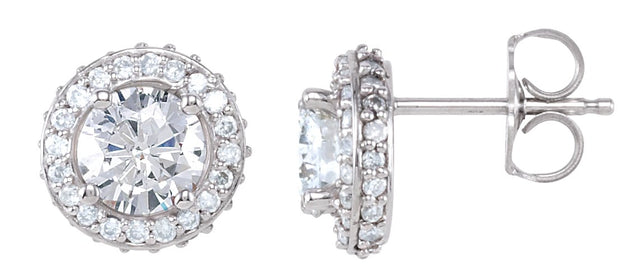 14K Gold Natural Diamond Round 4-Prong Halo-Style Earrings – 4.5-6.3mm Stones - view 3