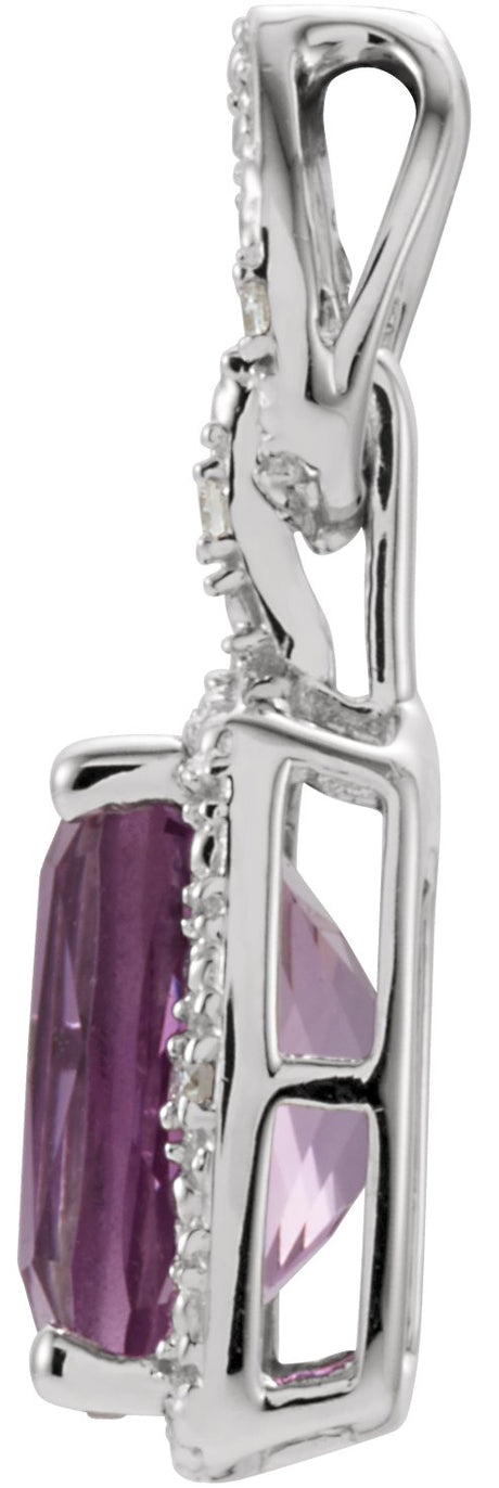 14K Gold Elongated Cushion Natural Amethyst & Natural Diamond Halo-Style Pendant – 0.025 CTW - view 2