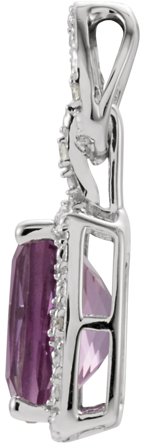 14K Gold Elongated Cushion Natural Amethyst & Natural Diamond Halo-Style Pendant – 0.025 CTW - view 2