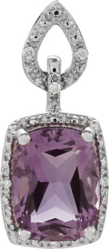 14K Gold Elongated Cushion Natural Amethyst & Natural Diamond Halo-Style Pendant – 0.025 CTW