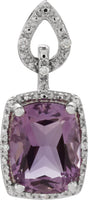 14K Gold Elongated Cushion Natural Amethyst & Natural Diamond Halo-Style Pendant – 0.025 CTW