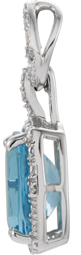14K Gold Elongated Cushion Natural Swiss Blue Topaz & Natural Diamond Halo-Style Pendant – 0.025 CTW - view 2