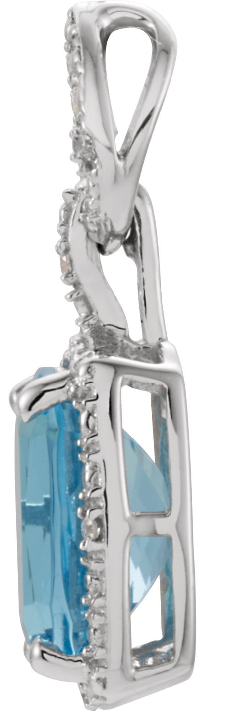 14K Gold Elongated Cushion Natural Swiss Blue Topaz & Natural Diamond Halo-Style Pendant – 0.025 CTW - view 2