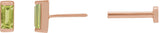 14K Gold Natural Peridot Straight Baguette Channel-Set Stud Earrings - Rose Gold