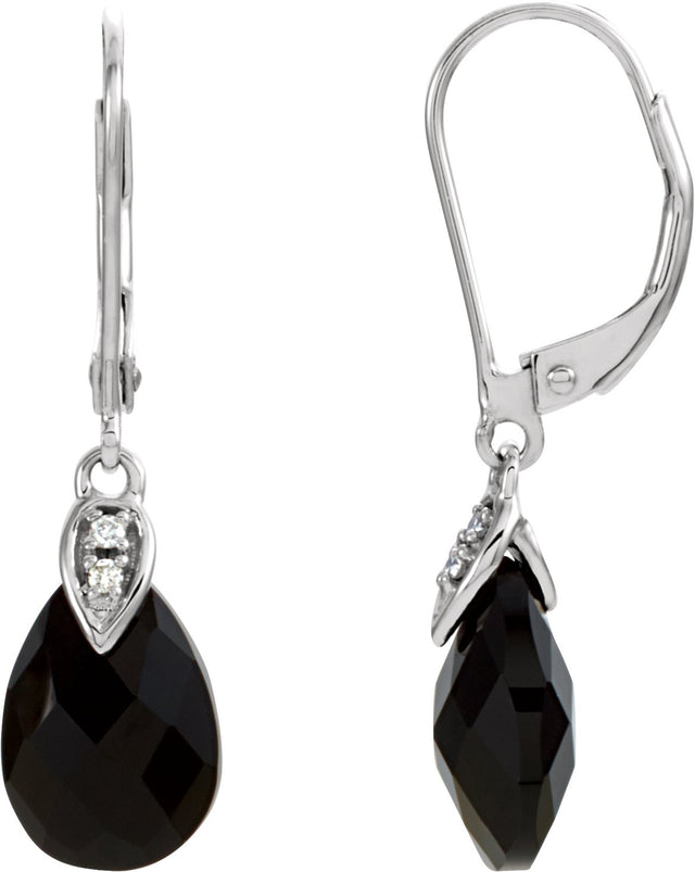14K Gold Natural Briolette Onyx & Natural Diamond Accented Briolette Earrings