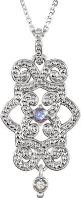 14K Gold Round Natural Tanzanite & Natural Diamond Granulated Necklace or Pendant - view 3