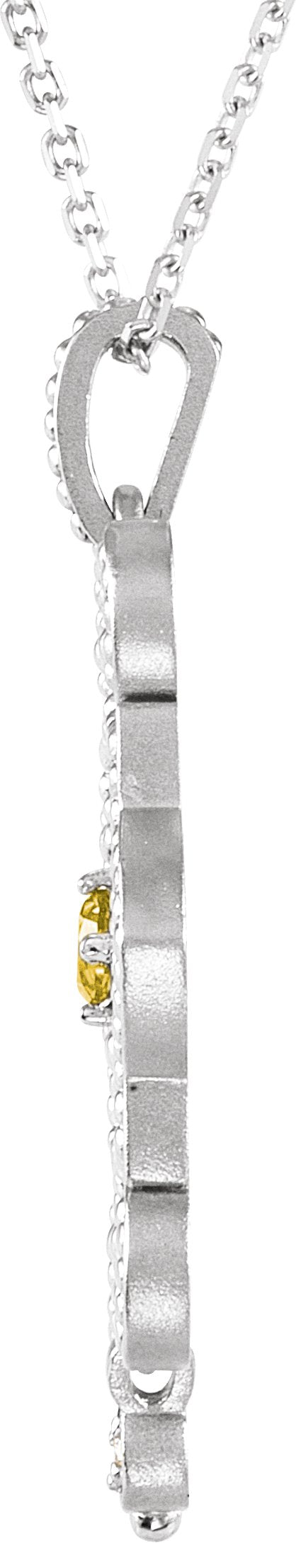 14K Gold Round Natural Citrine & Natural Diamond Granulated Necklace or Pendant - view 2